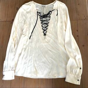 Altuzarra black gold ivory silk blouse